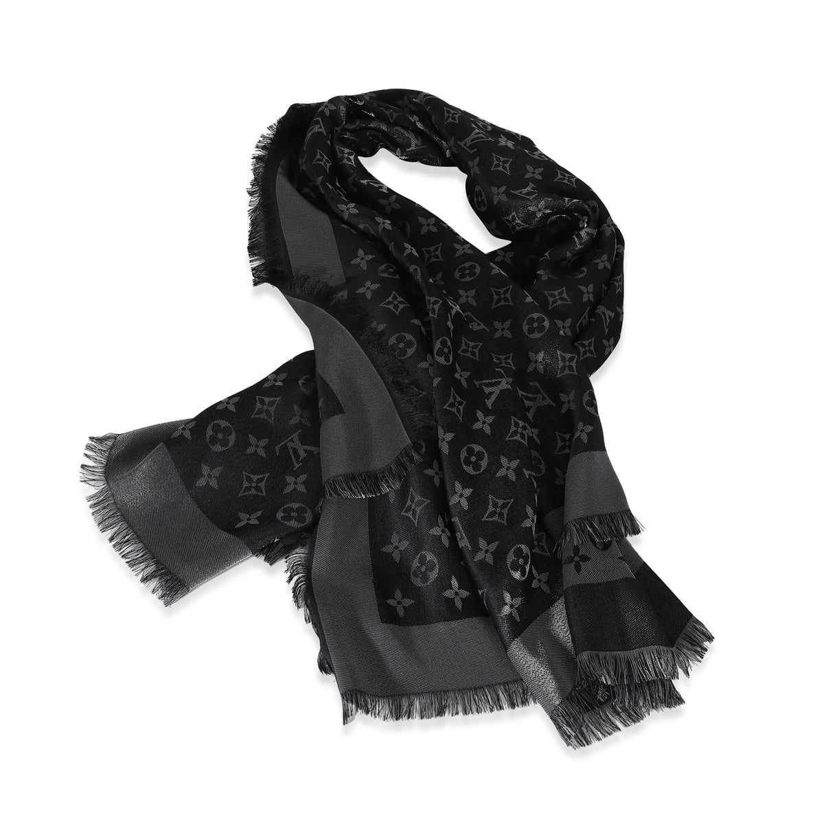 Louis Vuitton Black Silk Blend Monogram Shine Shawl myGemma