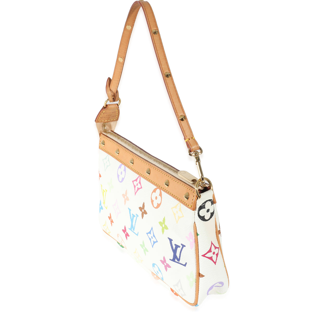 Louis Vuitton LV White Multicolore Monogram Pochette Accessories Bag w.  Studs