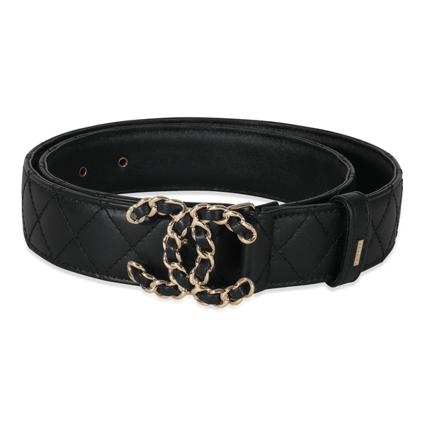 Chanel B22 Black Quilted Calfskin CC Chain Belt 90/36