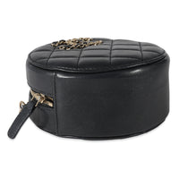 Chanel Navy Quilted Lambskin Woven CC Round Clutch With Chain