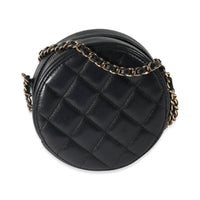 Chanel Navy Quilted Lambskin Woven CC Round Clutch With Chain