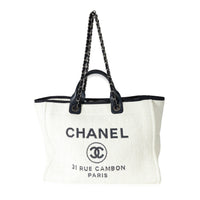 Chanel White Navy Mixed Fibres Large Deauville Tote