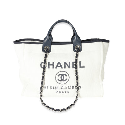 Chanel White Navy Mixed Fibres Large Deauville Tote