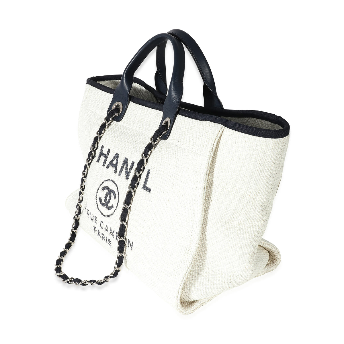 Chanel White Navy Mixed Fibres Large Deauville Tote