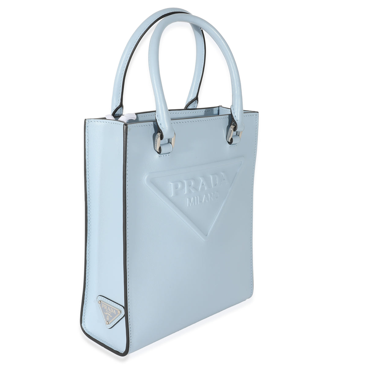 Prada Blue Smooth Leather Logo Embossed Mini Tote