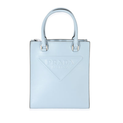 Prada Blue Smooth Leather Logo Embossed Mini Tote