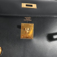 Hermès Vintage Black Box Sellier Kelly 32 GHW