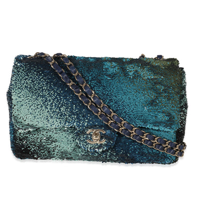 Chanel Blue Ombré Sequin Medium Classic Single Flap Bag