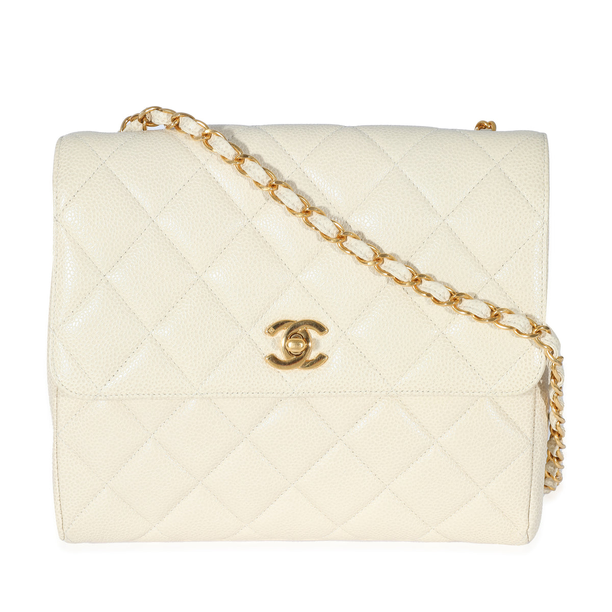 Chanel Beige Quilted Caviar Chain Flap Bag