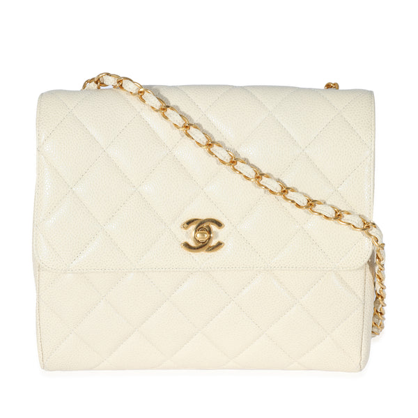 Chanel Beige Quilted Caviar Chain Flap Bag