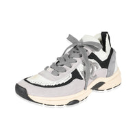 Chanel Grey White Mesh Suede CC Knit Runners 39