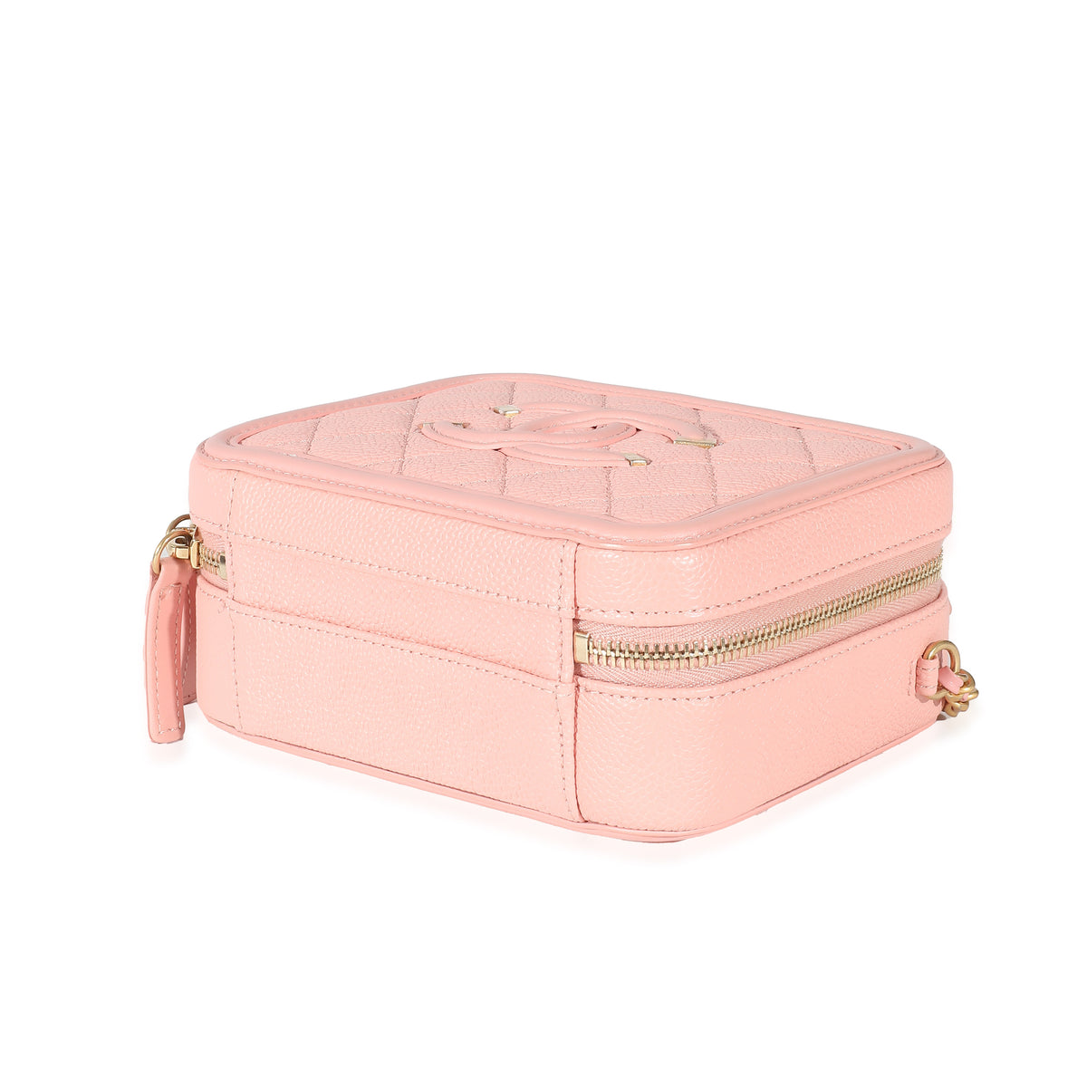 Chanel Pink Quilted Caviar CC Mini Filigree Vanity Case