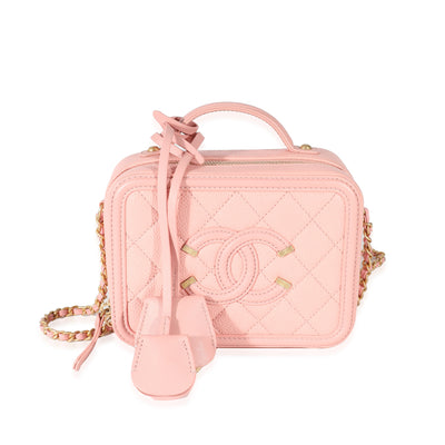 Chanel Pink Quilted Caviar CC Mini Filigree Vanity Case