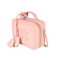 Chanel Pink Quilted Caviar CC Mini Filigree Vanity Case