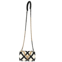 Chanel White Black Calfskin Crochet Chanel 19 Wallet On Chain