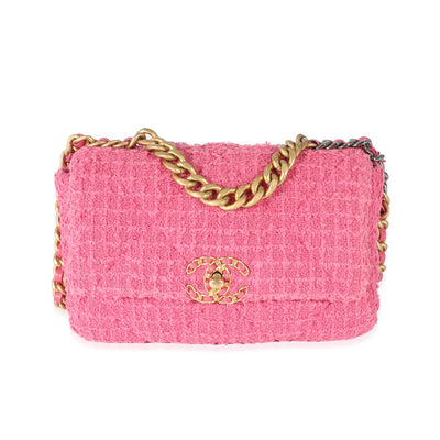 Chanel Pink Tweed Small Chanel 19 Flap Bag