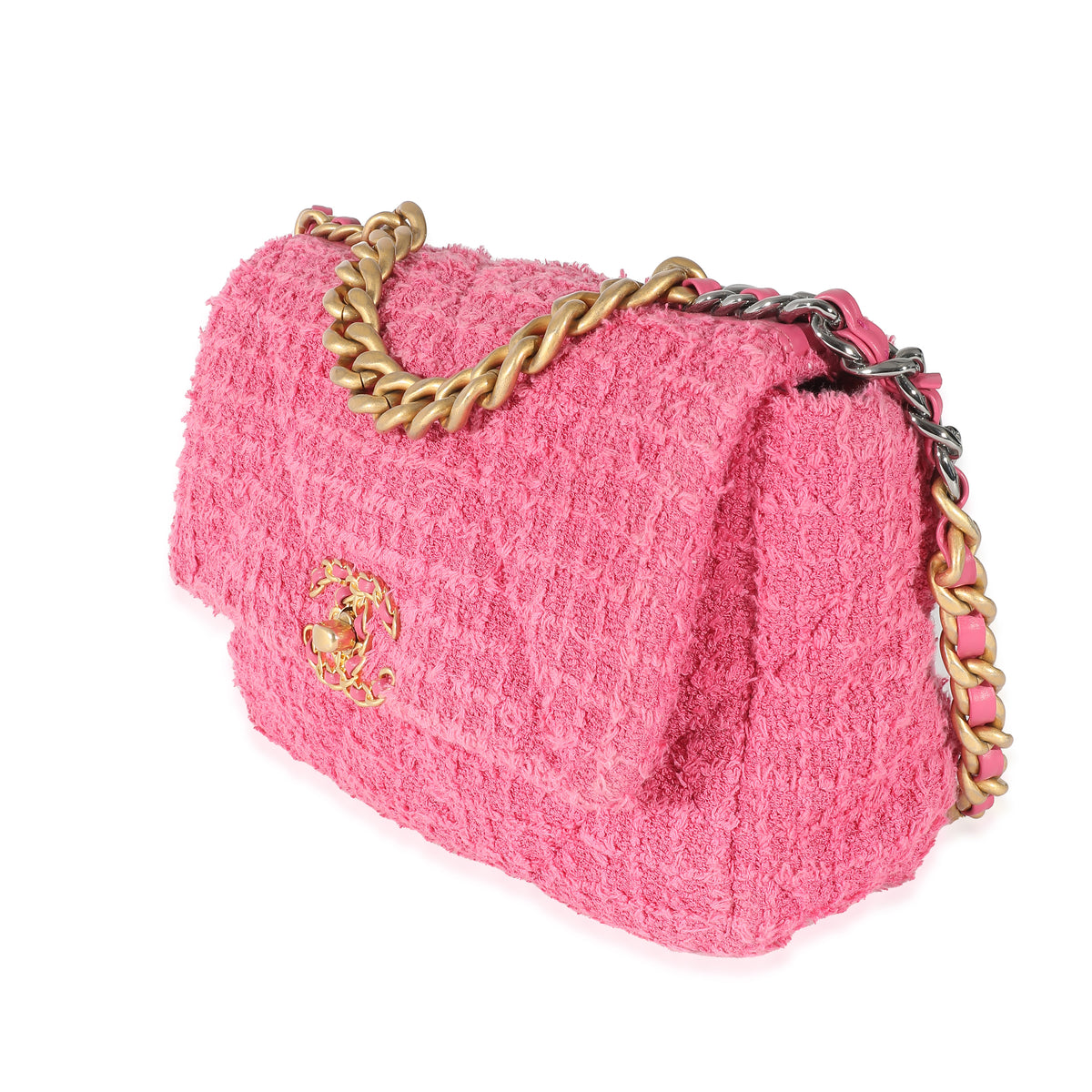 Chanel Pink Tweed Small Chanel 19 Flap Bag