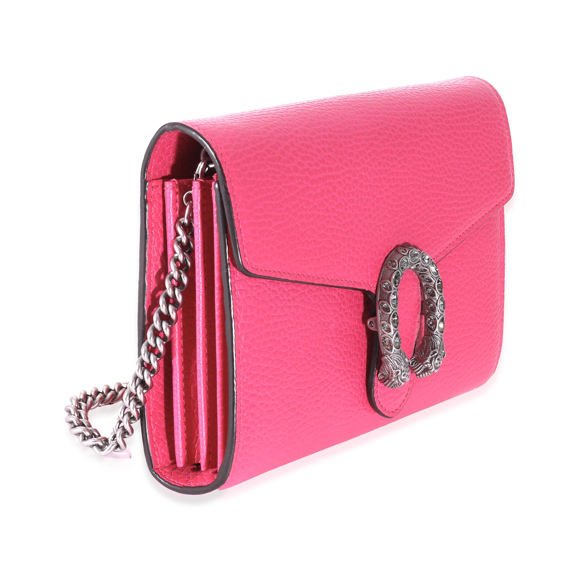 Gucci Pink Dollar Calfskin Crystal Mini Dionysus Chain Wallet