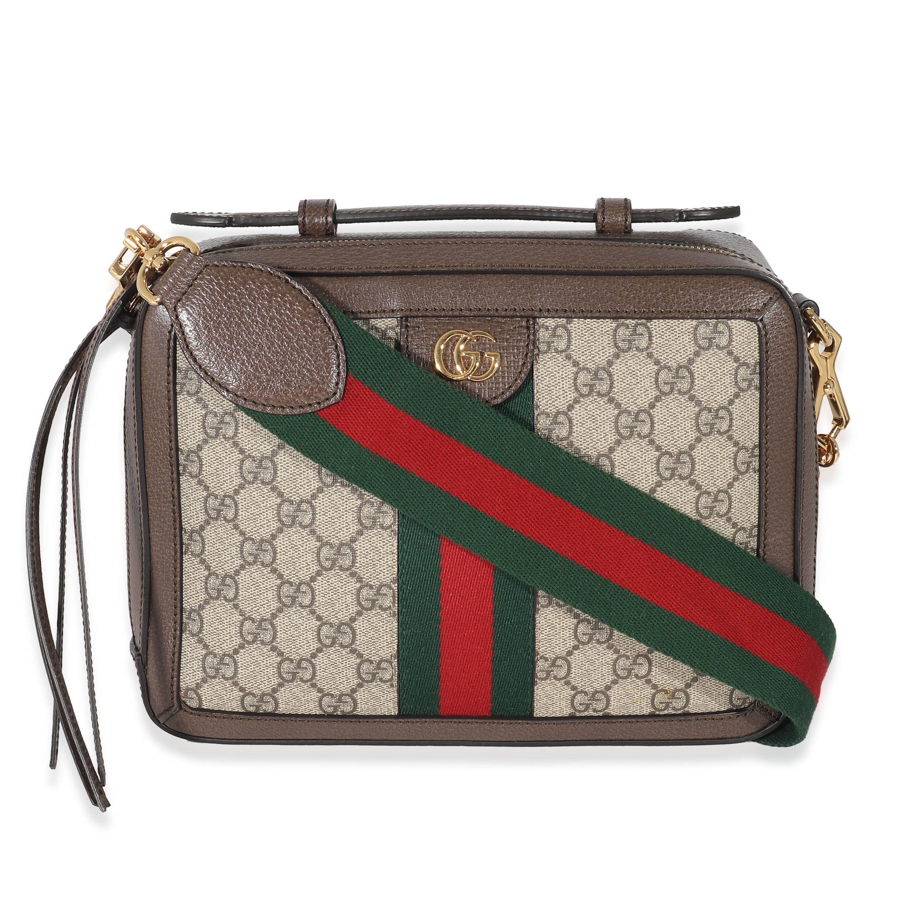 Gucci Brown GG Supreme Web Ophidia Top Handle Bag