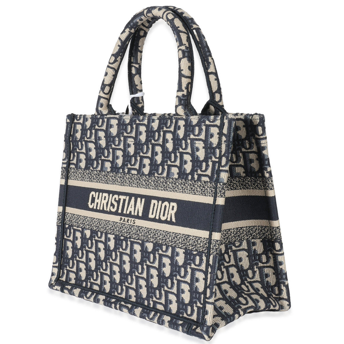 Christian Dior Ecru Blue Oblique Embroidered Small Book Tote