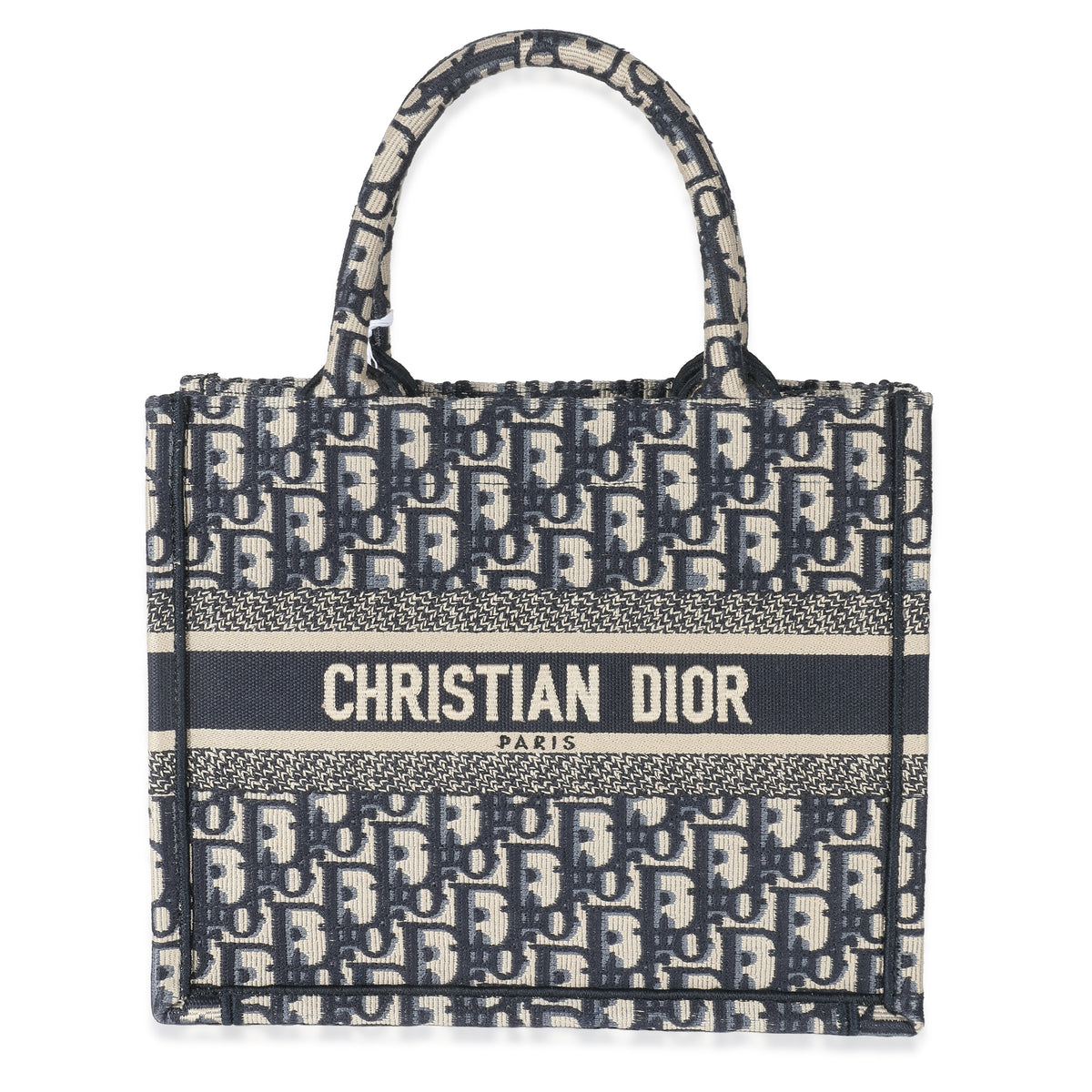 Christian Dior Ecru Blue Oblique Embroidered Small Book Tote