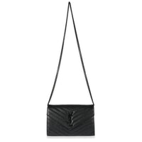 Saint Laurent Black Matelassé Grain De Poudre Cassandre Chain Wallet