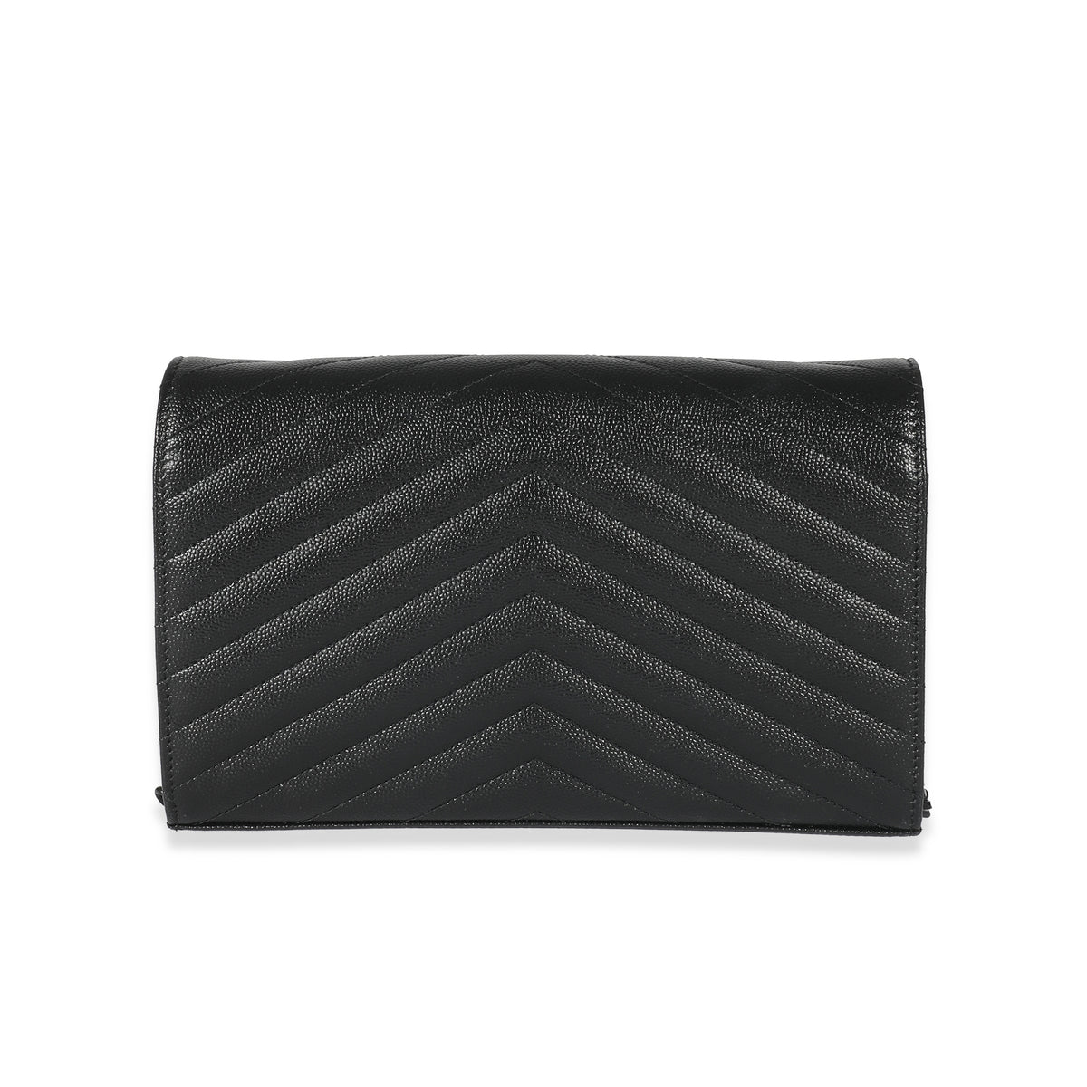 Saint Laurent Black Matelassé Grain De Poudre Cassandre Chain Wallet