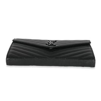 Saint Laurent Black Matelassé Grain De Poudre Cassandre Chain Wallet