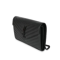 Saint Laurent Black Matelassé Grain De Poudre Cassandre Chain Wallet