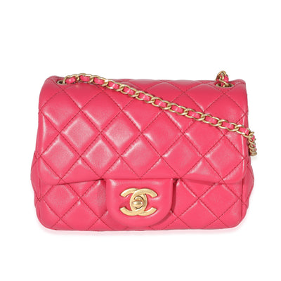 Chanel Dark Pink Quilted Lambskin Pearl Crush Mini Square Flap Bag
