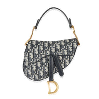 Christian Dior Navy Beige Oblique Mini Saddle Bag