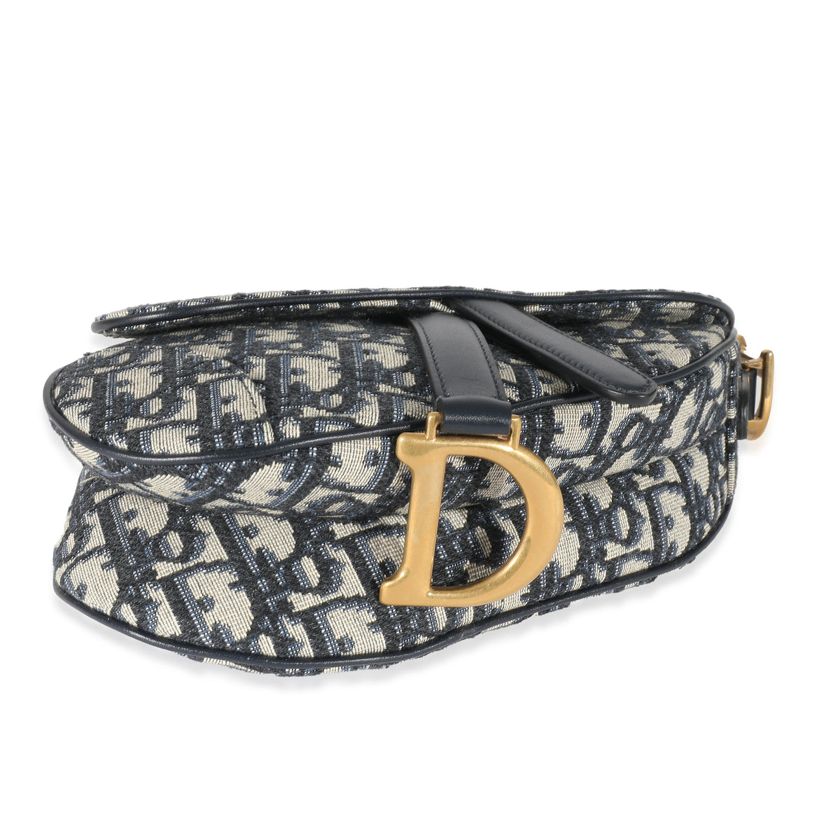 Christian Dior Navy Beige Oblique Mini Saddle Bag