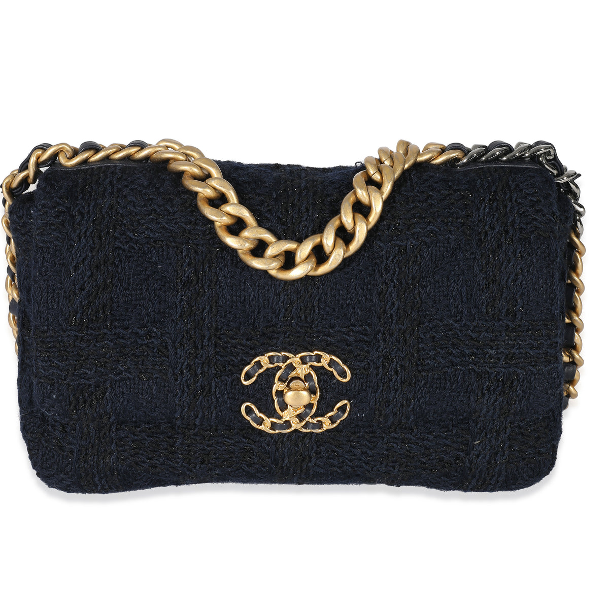 Chanel Navy Metallic Tweed Chanel 19 Flap Bag