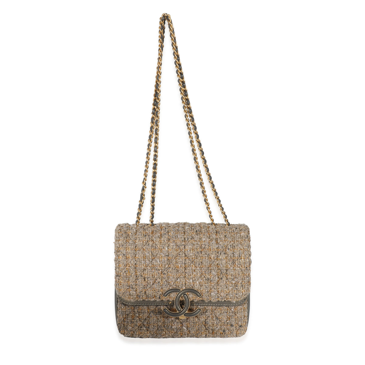 Chanel 19A Gold Metallic Tweed CC Clasp Flap Bag