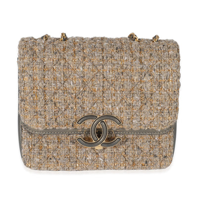 Chanel 19A Gold Metallic Tweed CC Clasp Flap Bag