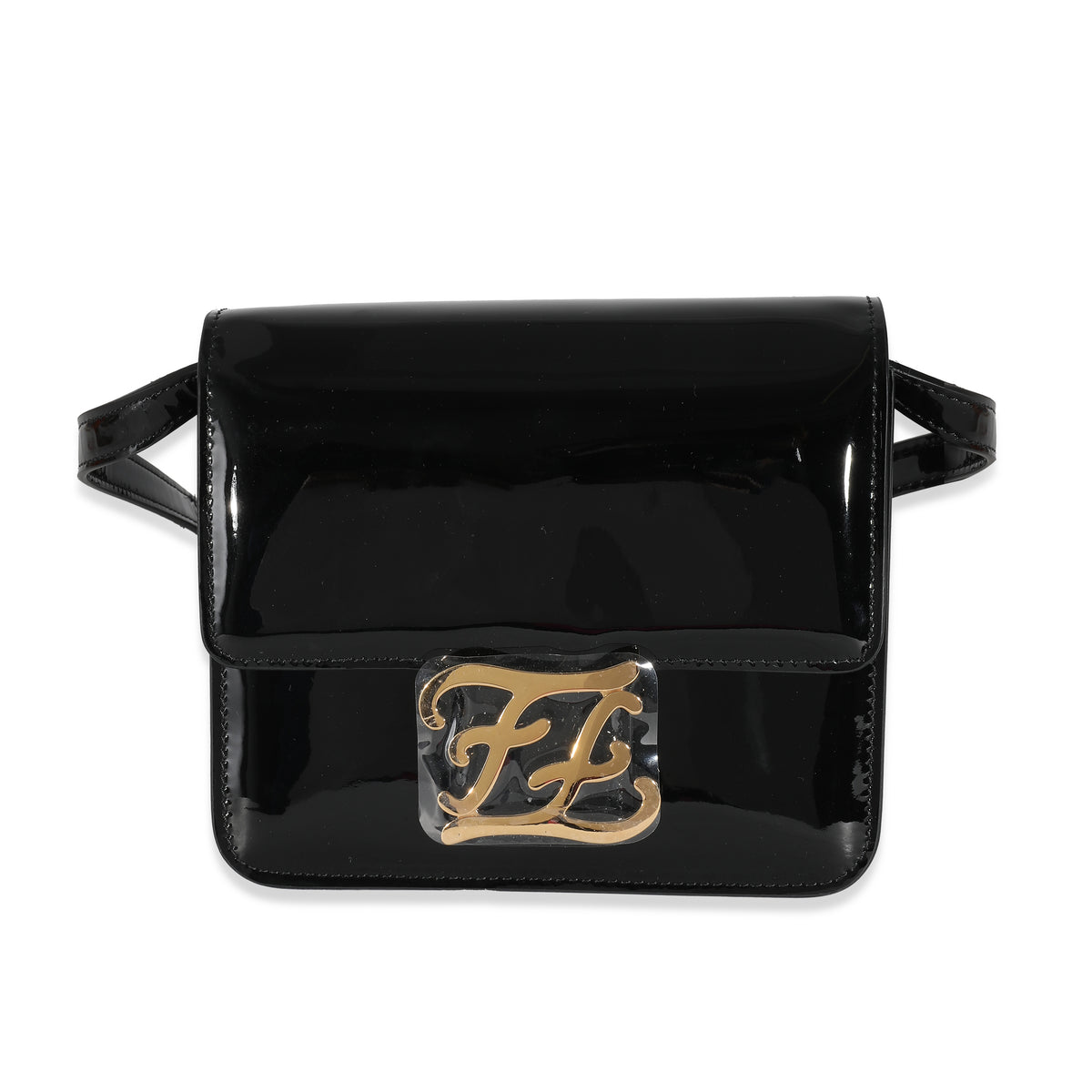 Fendi Black Patent Leather Karligraphy Crossbody Bag