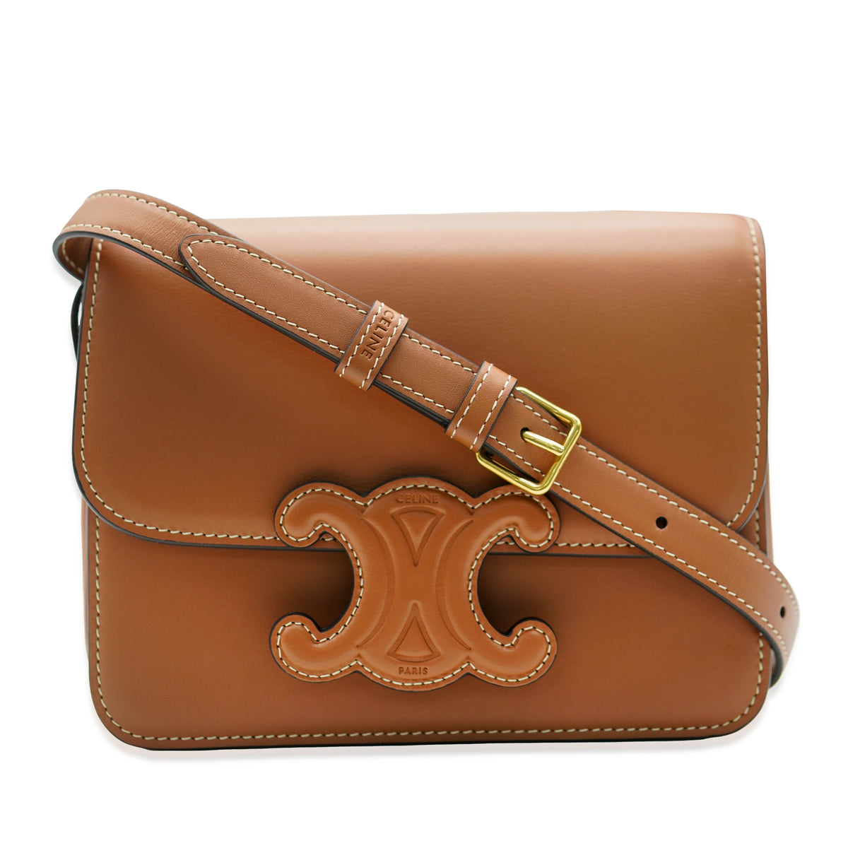 Celine Brown Smooth Leather Triomphe Crossbody Bag