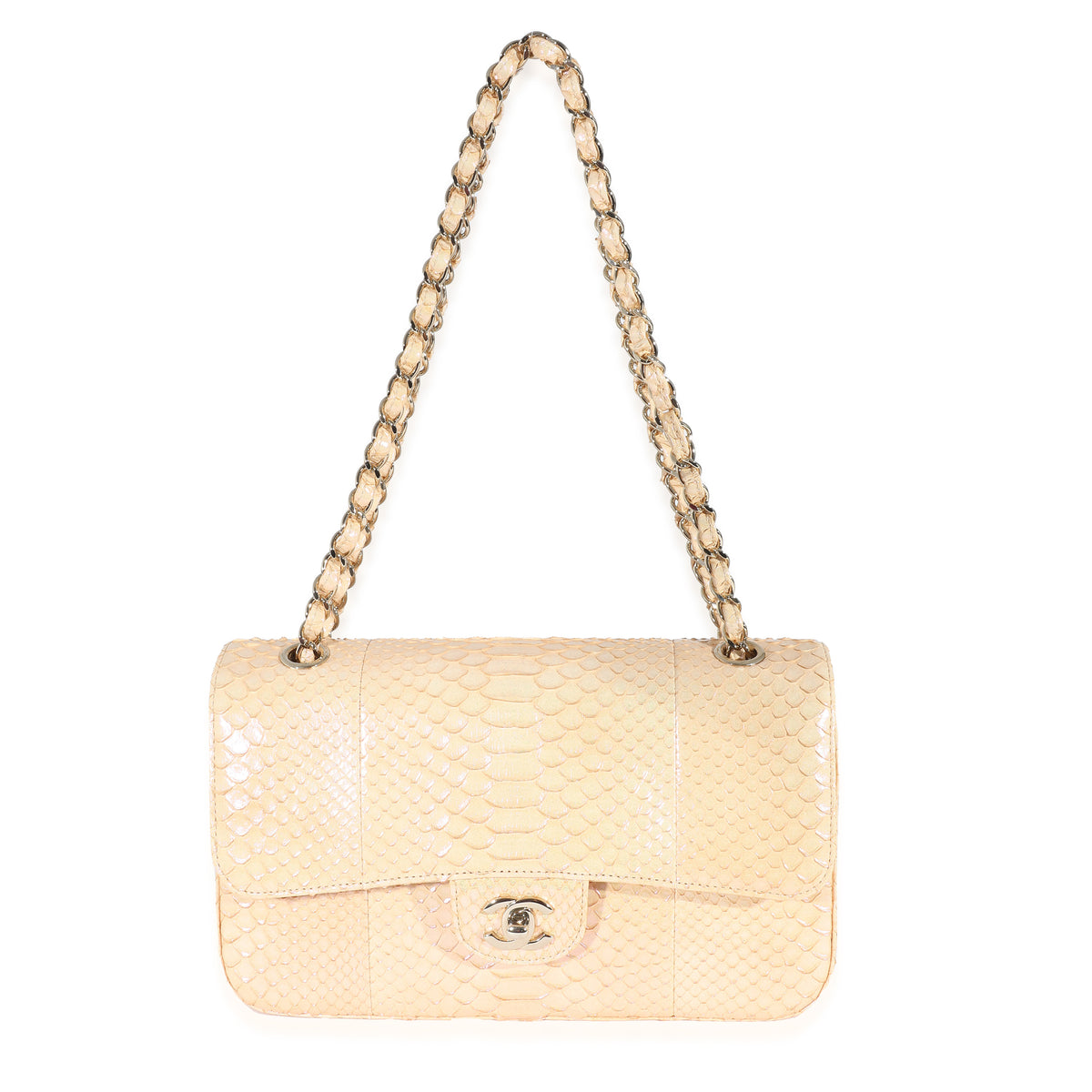 Chanel 19C Metallic Iridescent Pink Python Medium Classic Double Flap Bag