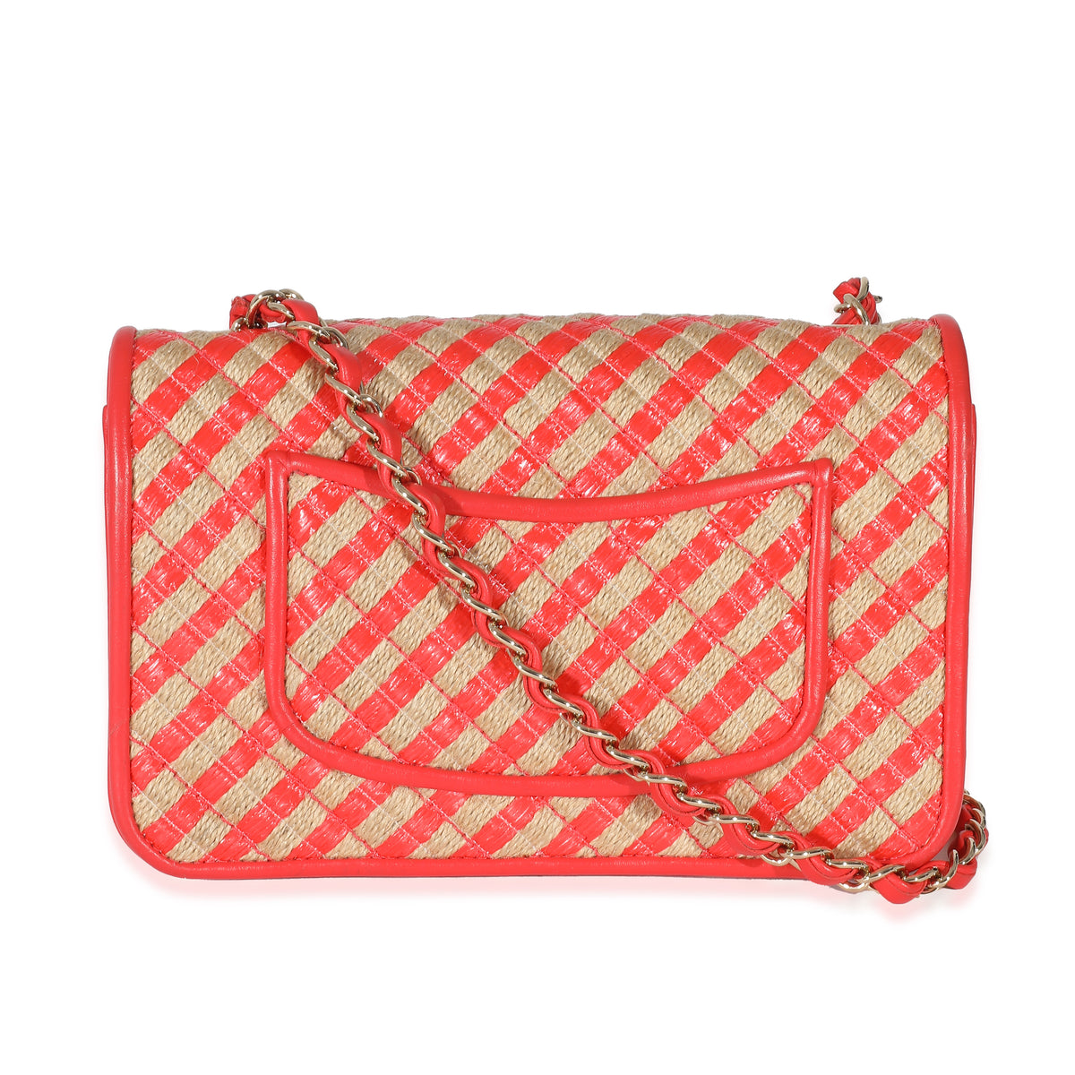 Chanel Coral Raffia Jute Striped Small Urban Jungle Single Flap Bag