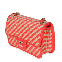 Chanel Coral Raffia Jute Striped Small Urban Jungle Single Flap Bag