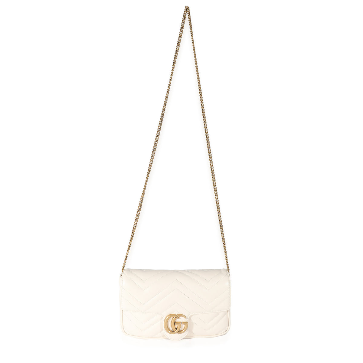 Gucci White Matelassé Chevron Leather GG Marmont Mini Bag w/ Wallet