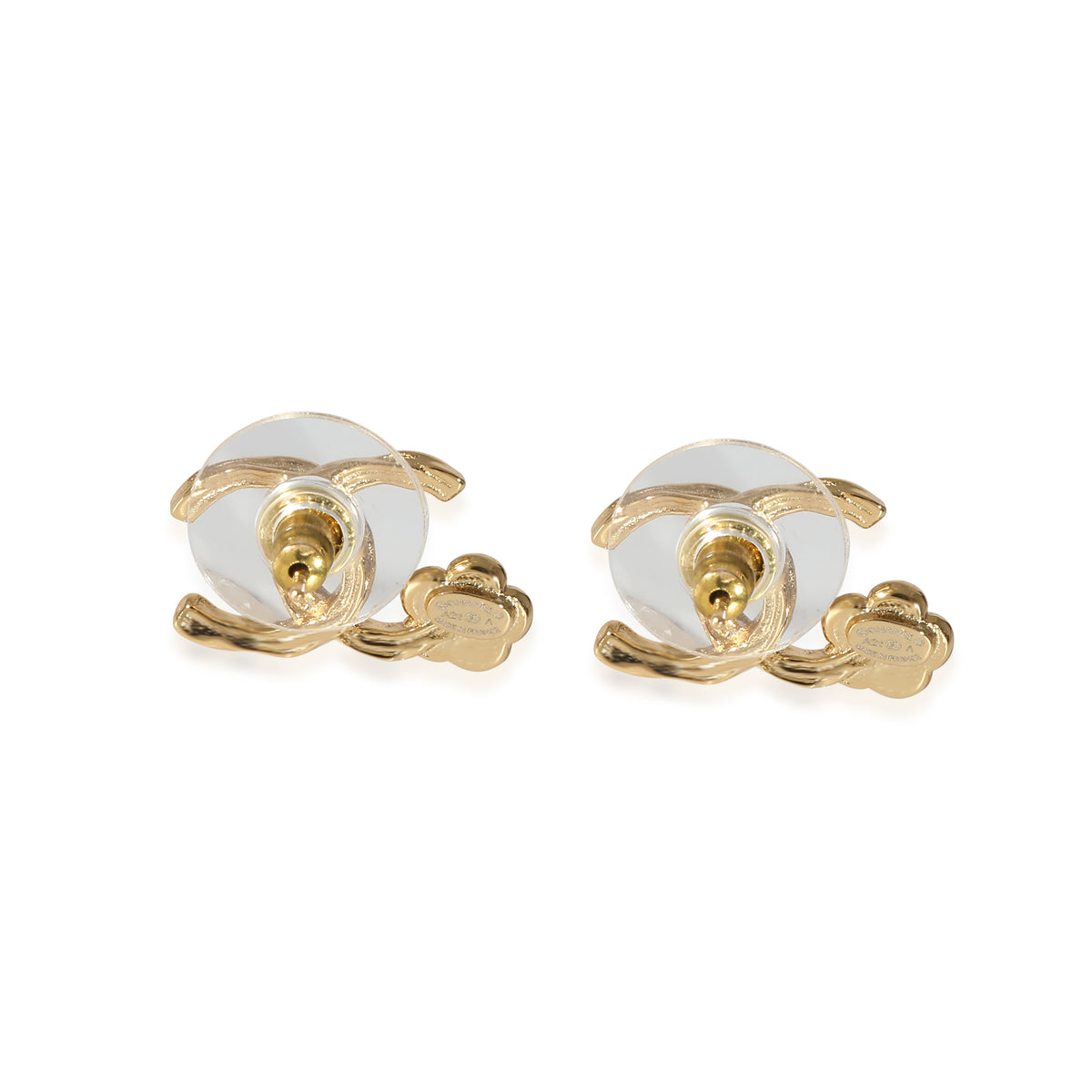 Chanel 2022 Camelia CC Stud Gold Tone Earrings