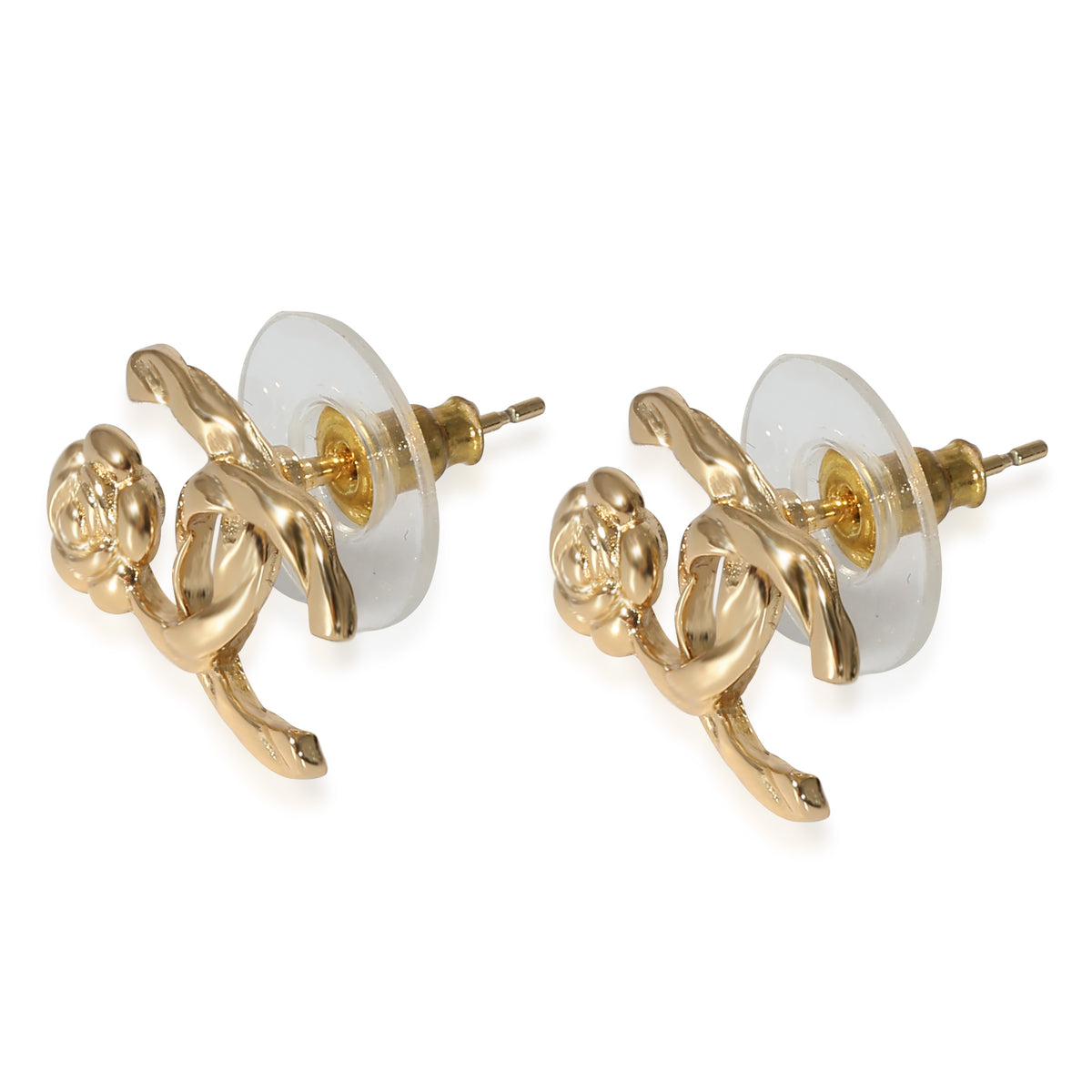 Chanel 2022 Camelia CC Stud Gold Tone Earrings