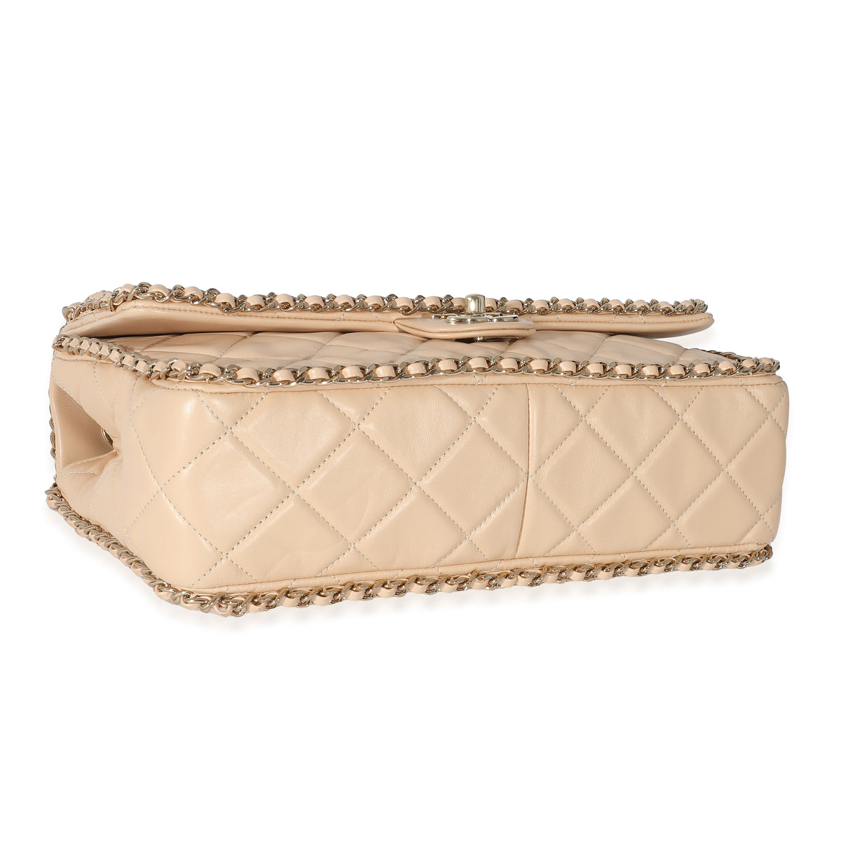 Chanel Beige Crumpled Calfskin Medium Chain All Over Flap Bag
