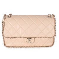 Chanel Beige Crumpled Calfskin Medium Chain All Over Flap Bag