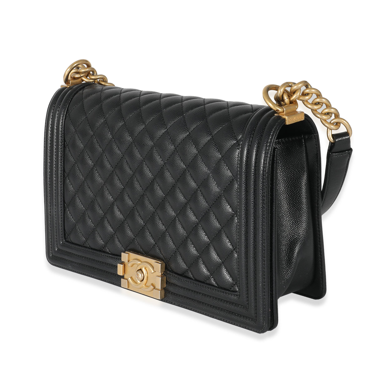 Chanel Black Quilted Caviar New Medium Boy Bag