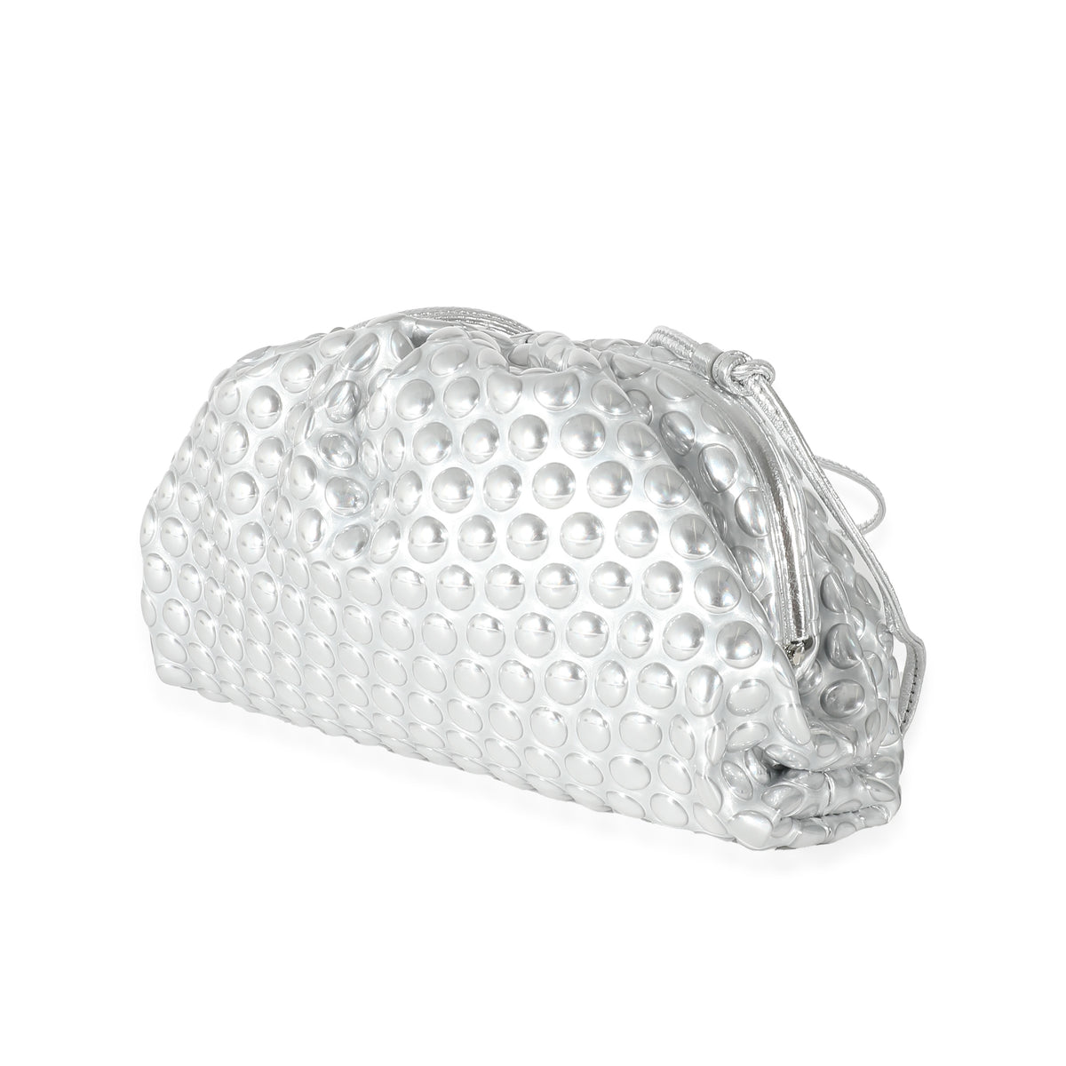 Bottega Veneta Silver Metallic Bubble Wrap Leather The Mini Pouch