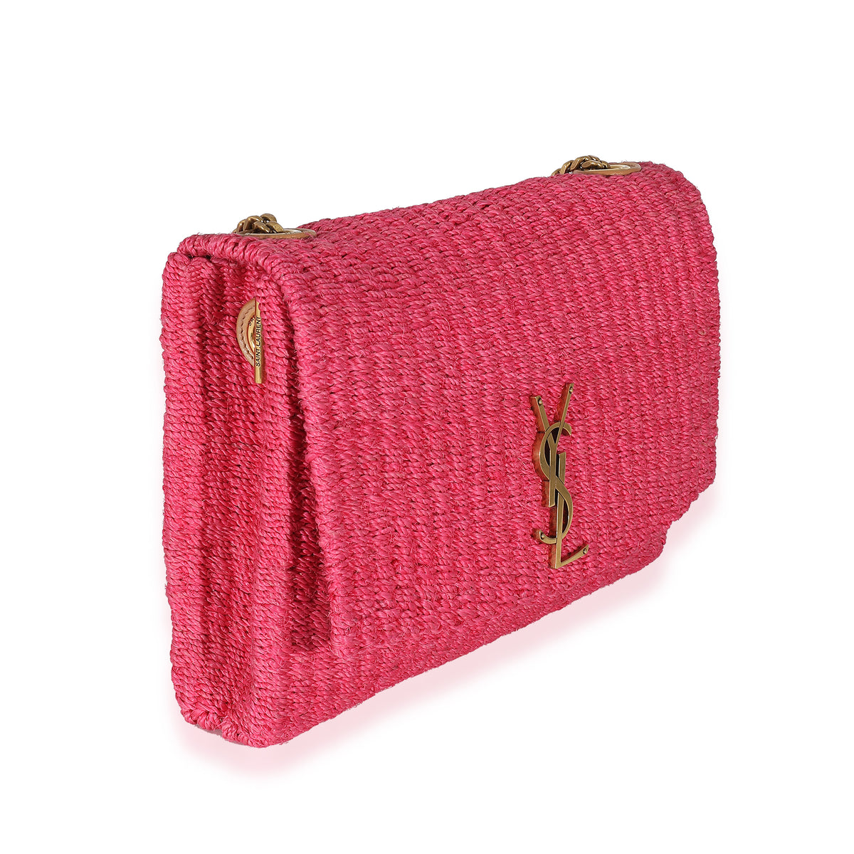 Saint Laurent Pink Woven Sisal Medium Kate Bag