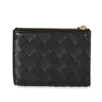 Bottega Veneta Black Intrecciato Lambskin Tri-Fold Zip Wallet