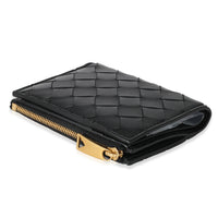 Bottega Veneta Black Intrecciato Lambskin Tri-Fold Zip Wallet